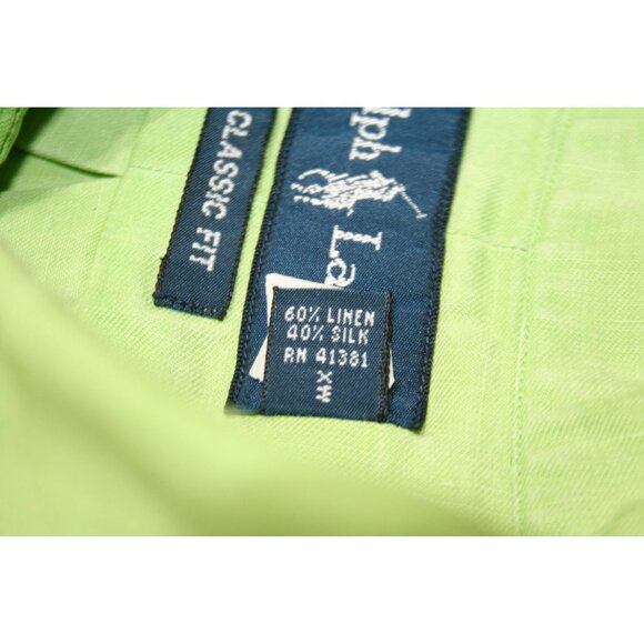 Ralph Lauren Mens XL Linen Silk Short Sleeve Button Down Shirt Lime Green Preppy - Picture 4 of 6